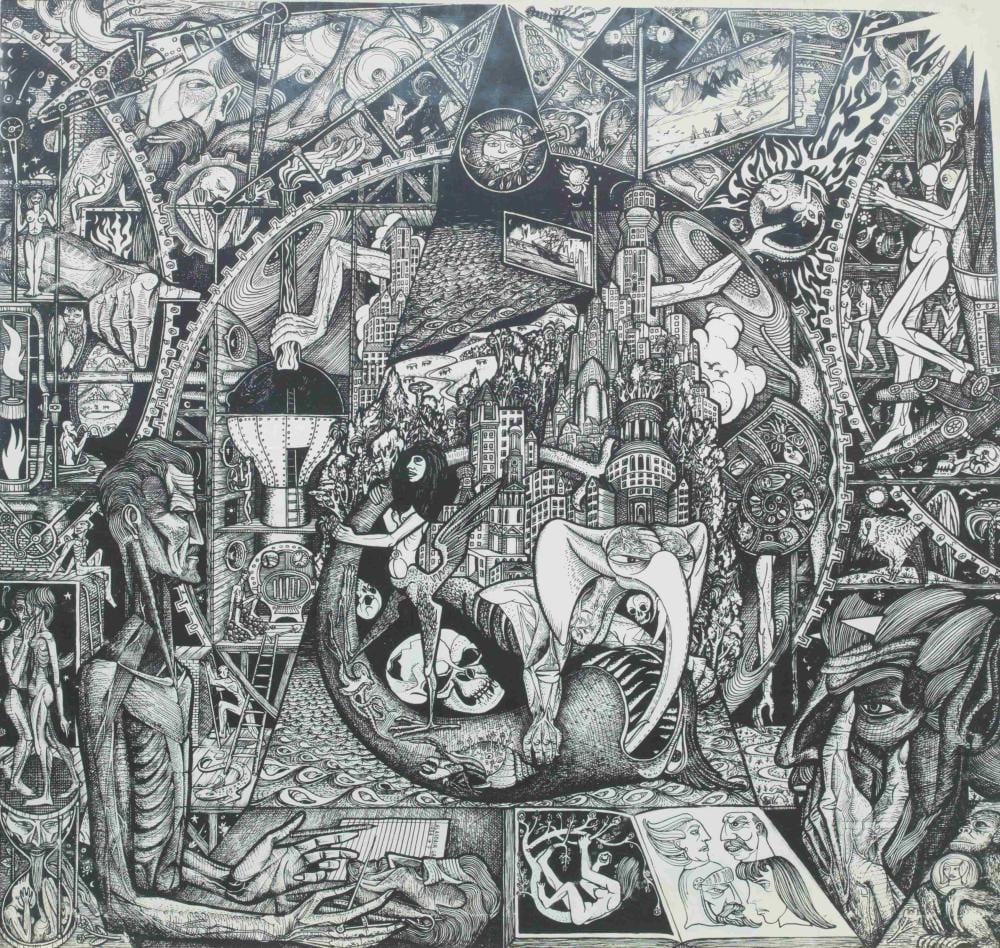 Alasdair Gray comparable auction result: alasdair gray british 1934 2019 faust in his study 1958 89 x 90 cm 35 1 16 x 35 7 16 in