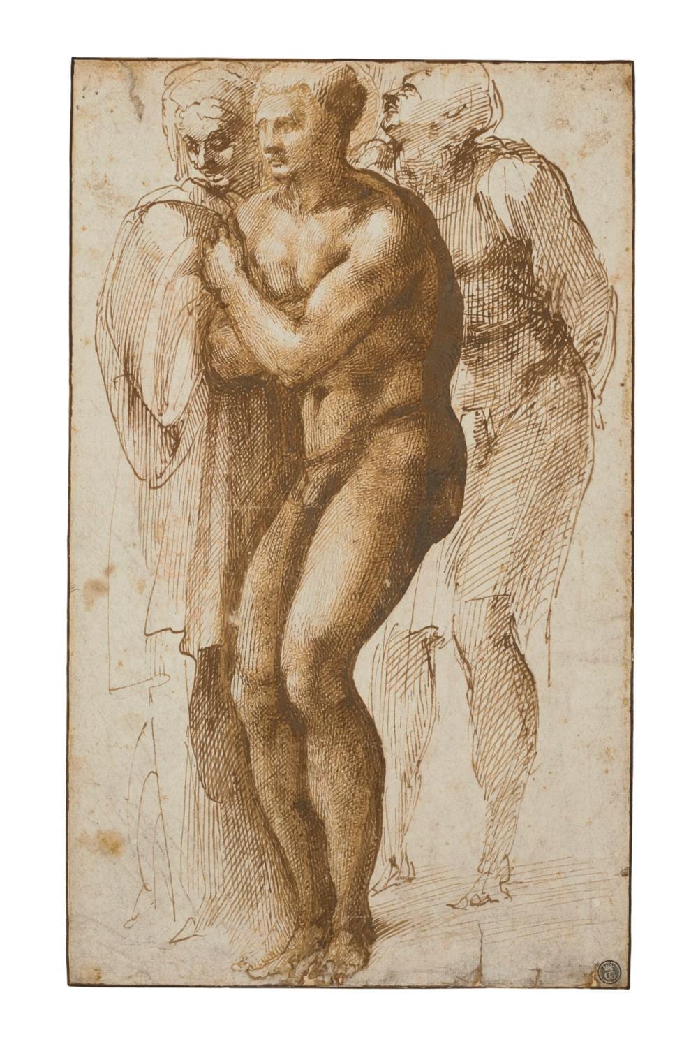 Michelangelo Buonarroti (CAPRESE 1475-1564 ROME) A nude man (after Masaccio) and two figures behind with inscriptions ‘Pietro Faccini’ comparable sale
