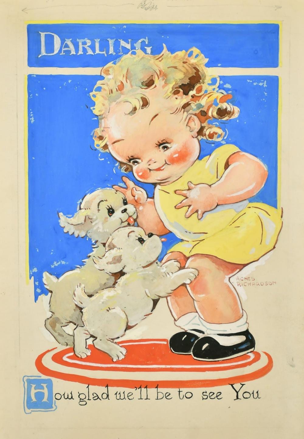 Agnes Richardson comparable auction result: agnes richardson 1885 1951 british darling how glad we ll be to see you gouache signed image 16 x 10