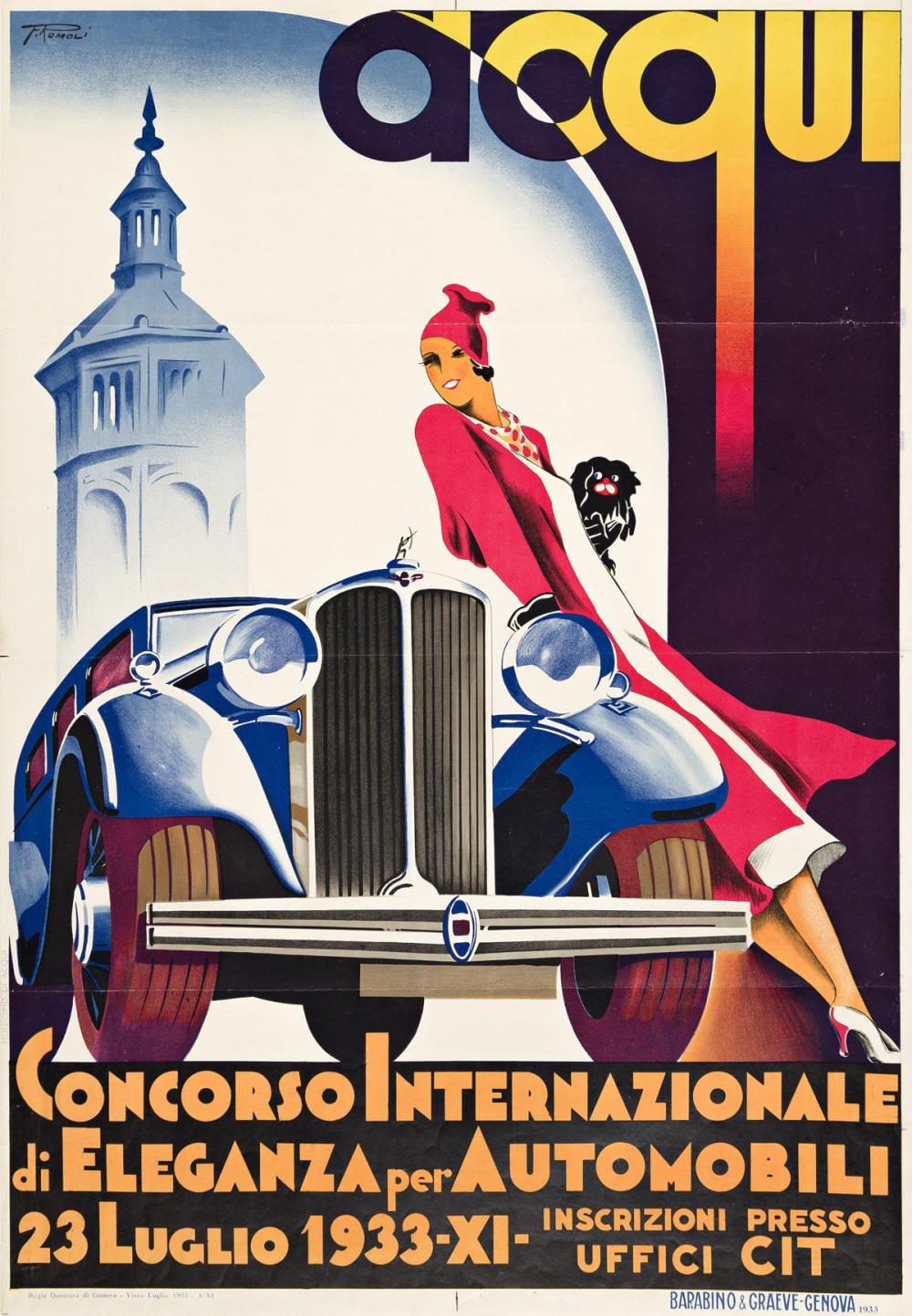 Filippo Romoli comparable auction result: filippo romoli 1901 1969 acqui concorso internazionale di eleganza per automobili 1933 39 x27 inches 99 x69 cm barabino g