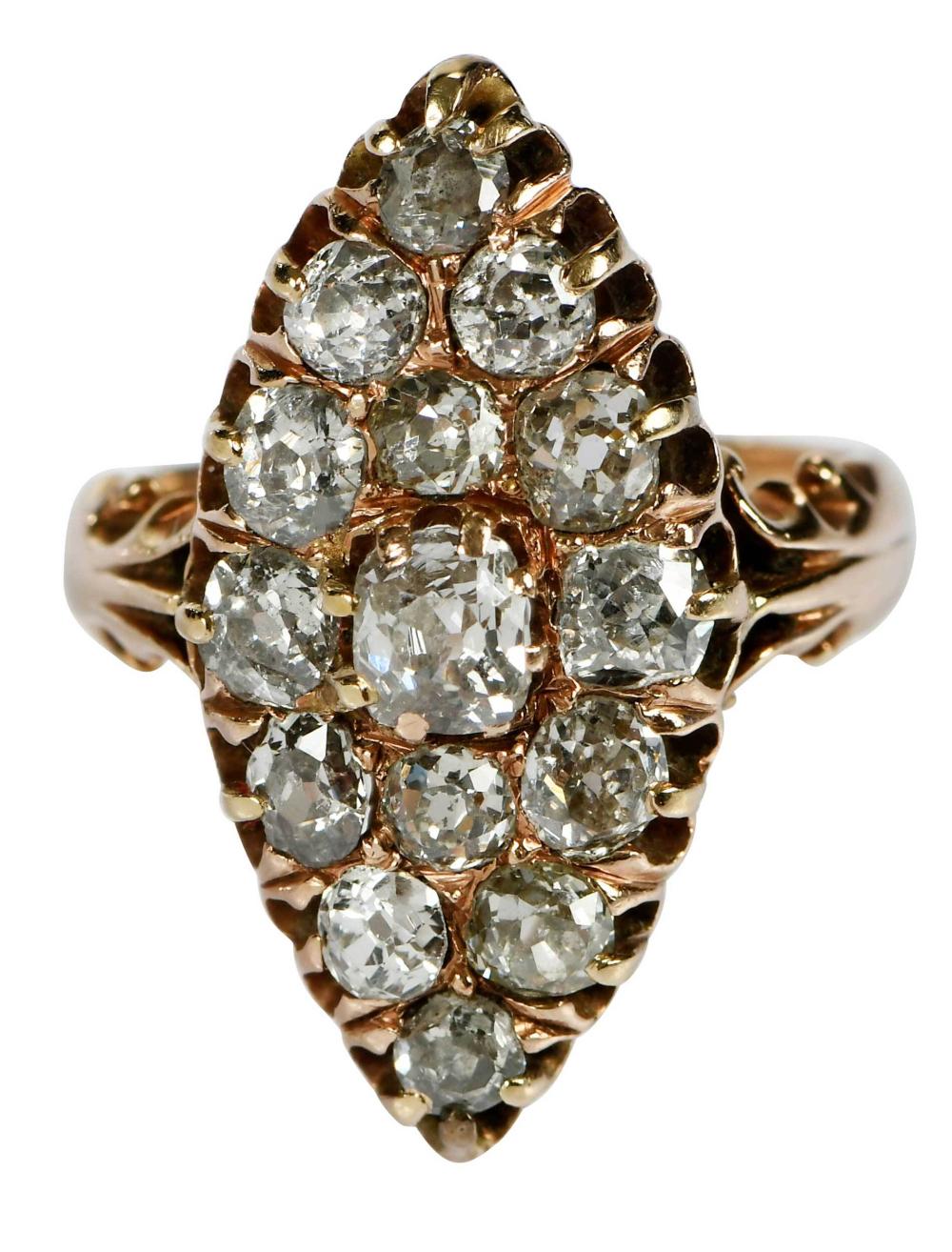Antique 14kt. Navette Diamond Ring sold by Brunk Auctions, lot 766 — auction record photograph