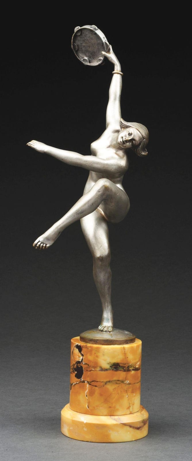 Jean Pierre Morante comparable auction result: jean pierre morante french 1882 1960 woman with tambourine silvered bronze sculpture on marble base