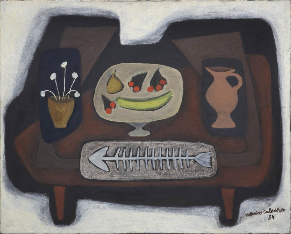 valerios caloutsis greek 1927 2004 sans titre peint en 1954 signed and dated lower right oil on canvas · Bonhams · 2022-05-18 Valerios Caloutsis comparable auction result: valerios caloutsis greek 1927 2004 sans titre peint en 1954 signed and dated lower right oil on canvas