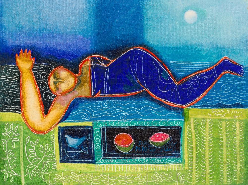 Suad al-Attar comparable auction result: suad al attar iraq born 1942 untitled lady with a watermelon