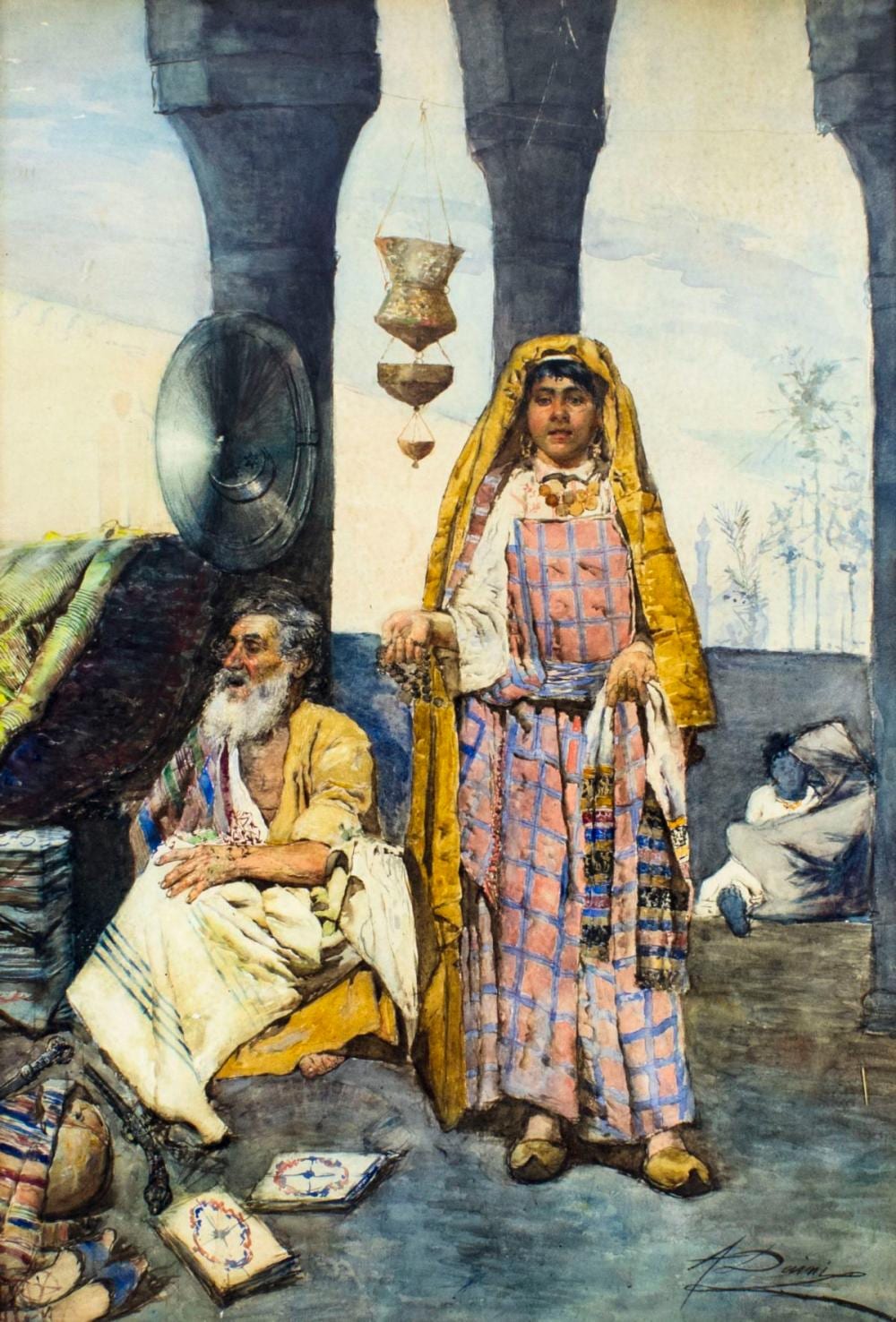 Augusto Daini comparable auction result: augusto daini italy 1860 1920 watercolor painting antique