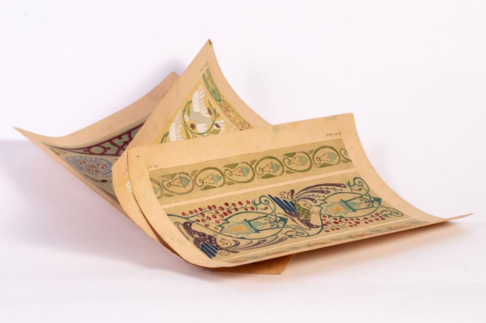 Shmuel Ben David comparable auction result: shmuel ben david betzalel preparatory sketch for passover haggadah three colored sketches from the beginning of betzalel original colored sketch
