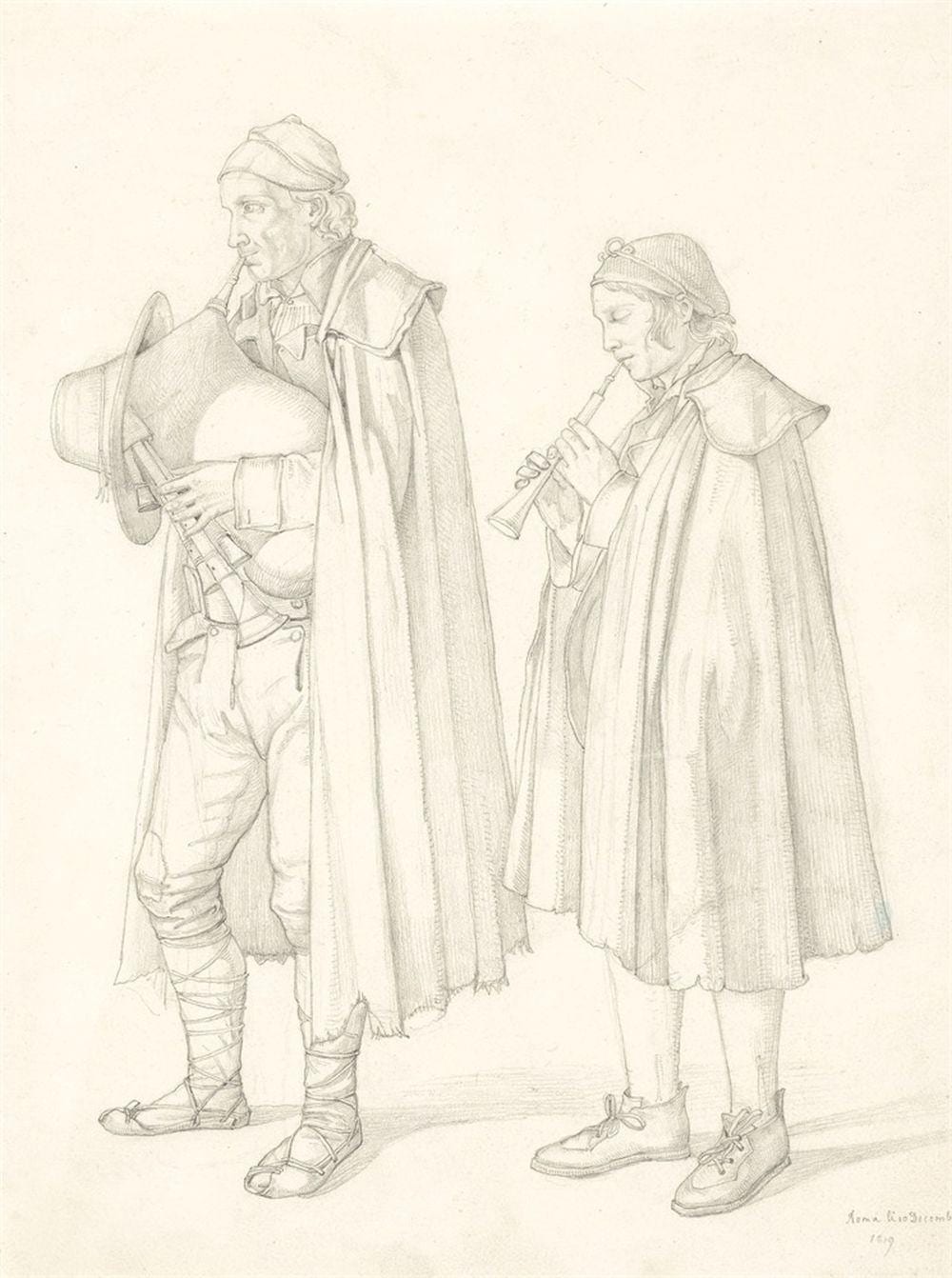 Gustav Heinrich Naeke comparable auction result: two pifferari with bagpipes and shawm