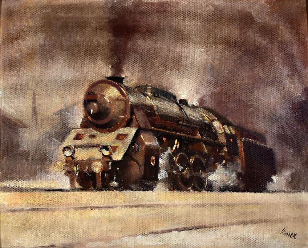 Jaroslav Ronek comparable auction result: jaroslav ronek 1892 1962 locomotive in snow oil painting