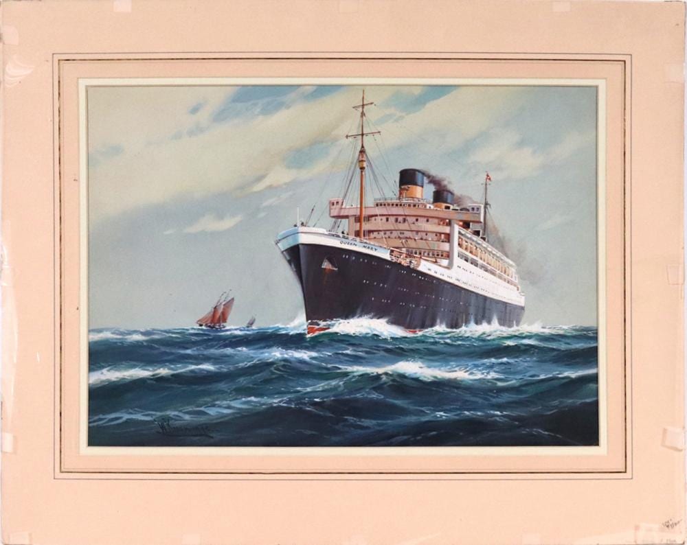 Wilfred Knox comparable auction result: wilfred knox gouache the queen mary at sea