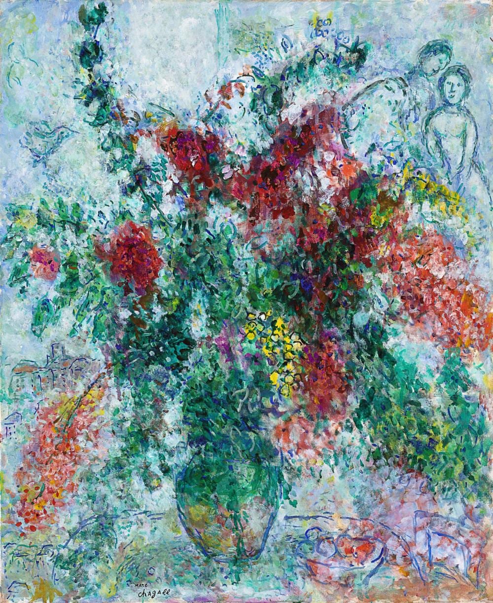 Marc Chagall (1887 - 1985) Grand bouquet sur une table oil and tempera on c comparable sale