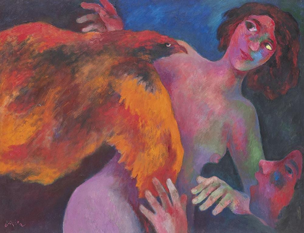 Luís García-Ochoa comparable auction result: luis garcia ochoa two women with a bird