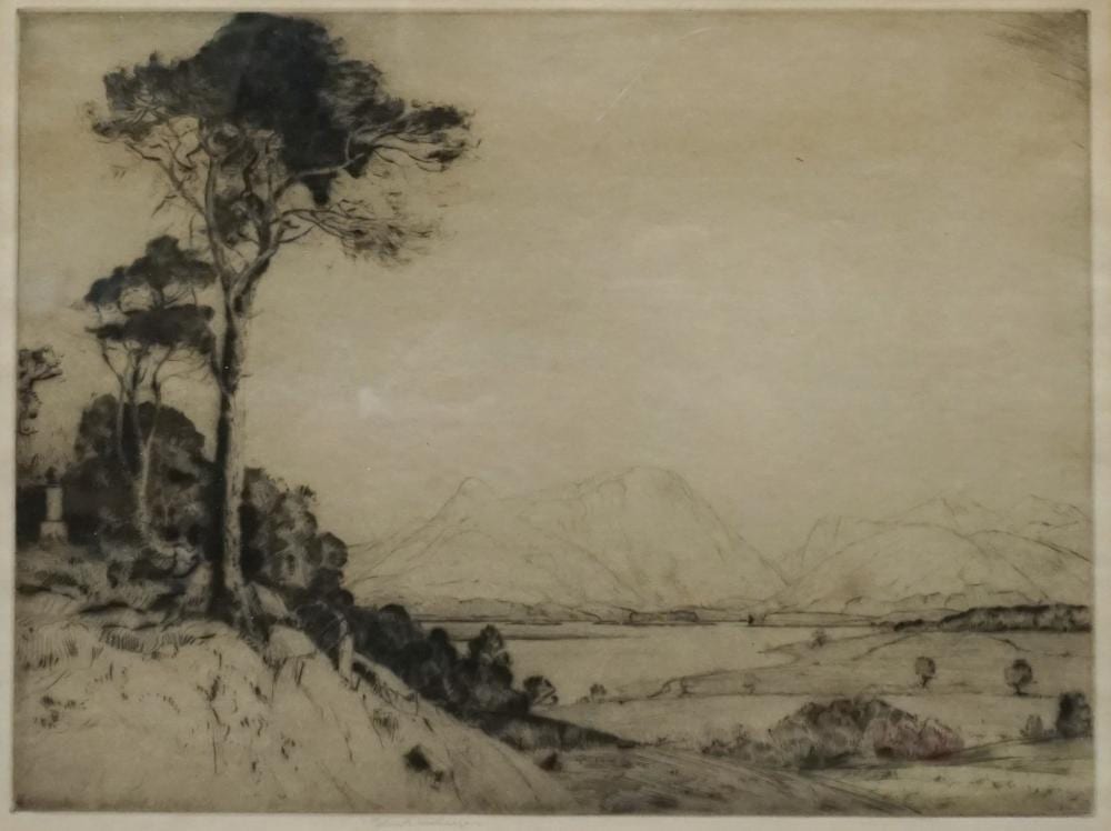 John George Mathieson comparable auction result: john george mathieson scottish 1918 1940 trees in a landscape etching frame 16 1 4 x 20 1 4 in 41 28 x 51 44 cm