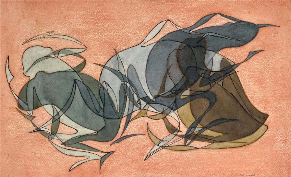 Margo Lewers comparable auction result: margo lewers 1908 1978 frogs watercolour gouache and charcoal 31 5 x 52 cm frame 43 x 64 x 2 cm signed lower right peter b