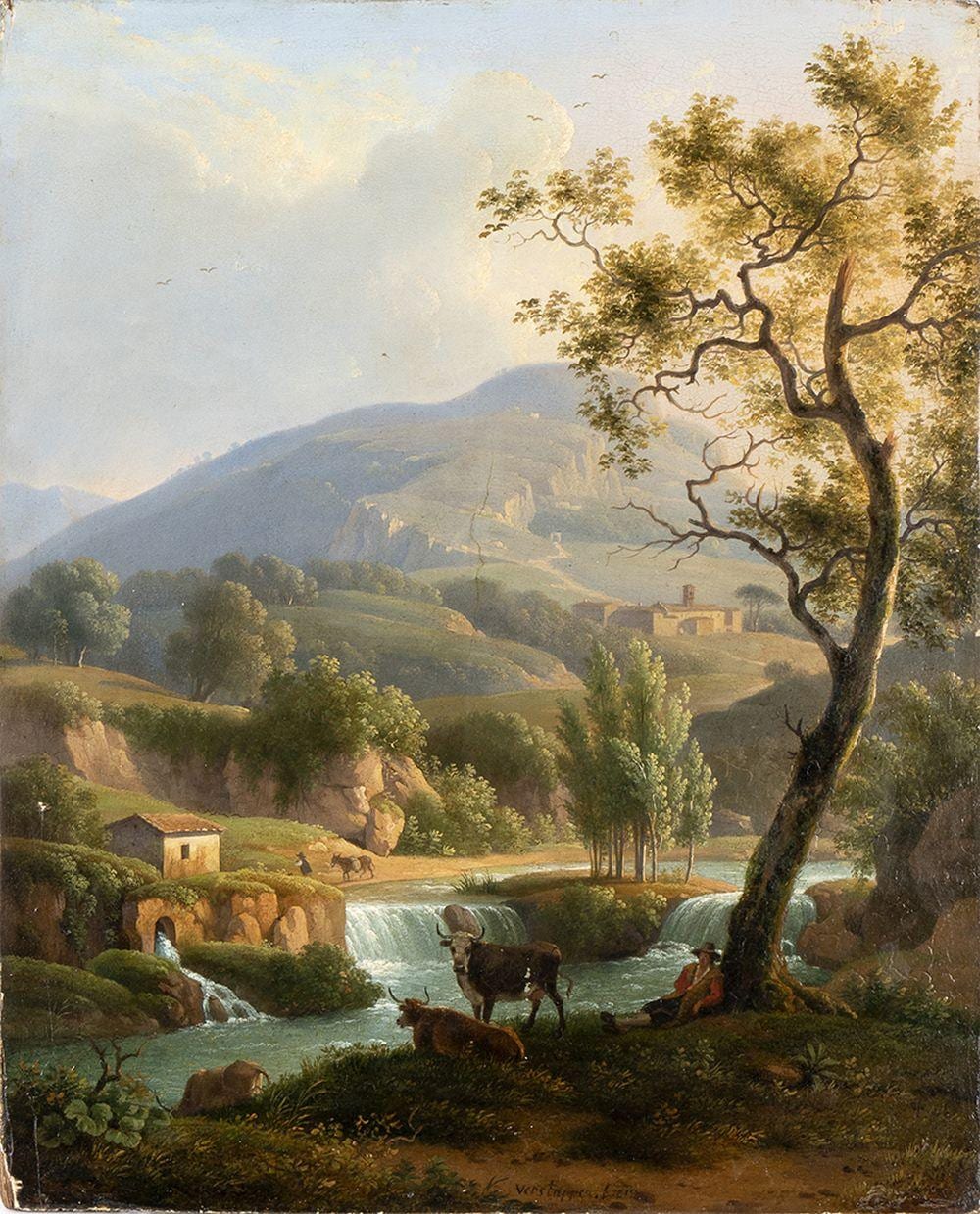 Martin Verstappen comparable auction result: martin verstappen antwerpen 1773 rome 1852 hilly landscape with oxen 1815