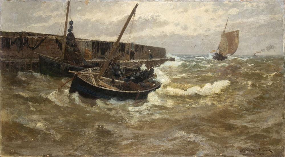 Albert Wenk comparable auction result: albert wenk b hl 1863 m nchen 1934 rainstorm with boat 1893