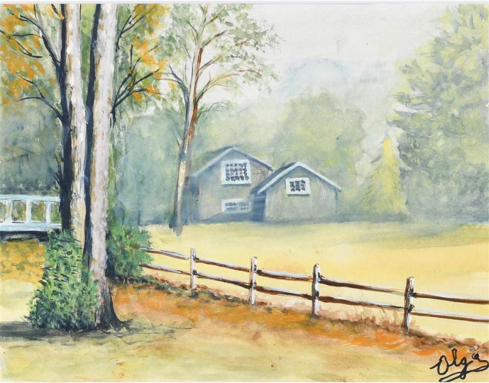 Olga Alexandrovna comparable auction result: olga alexandrovna russian 1882 1960 landscape with farm in the background watercolor 10 1 2 x 13 1 2 in sight 16 x 20 1 2 in