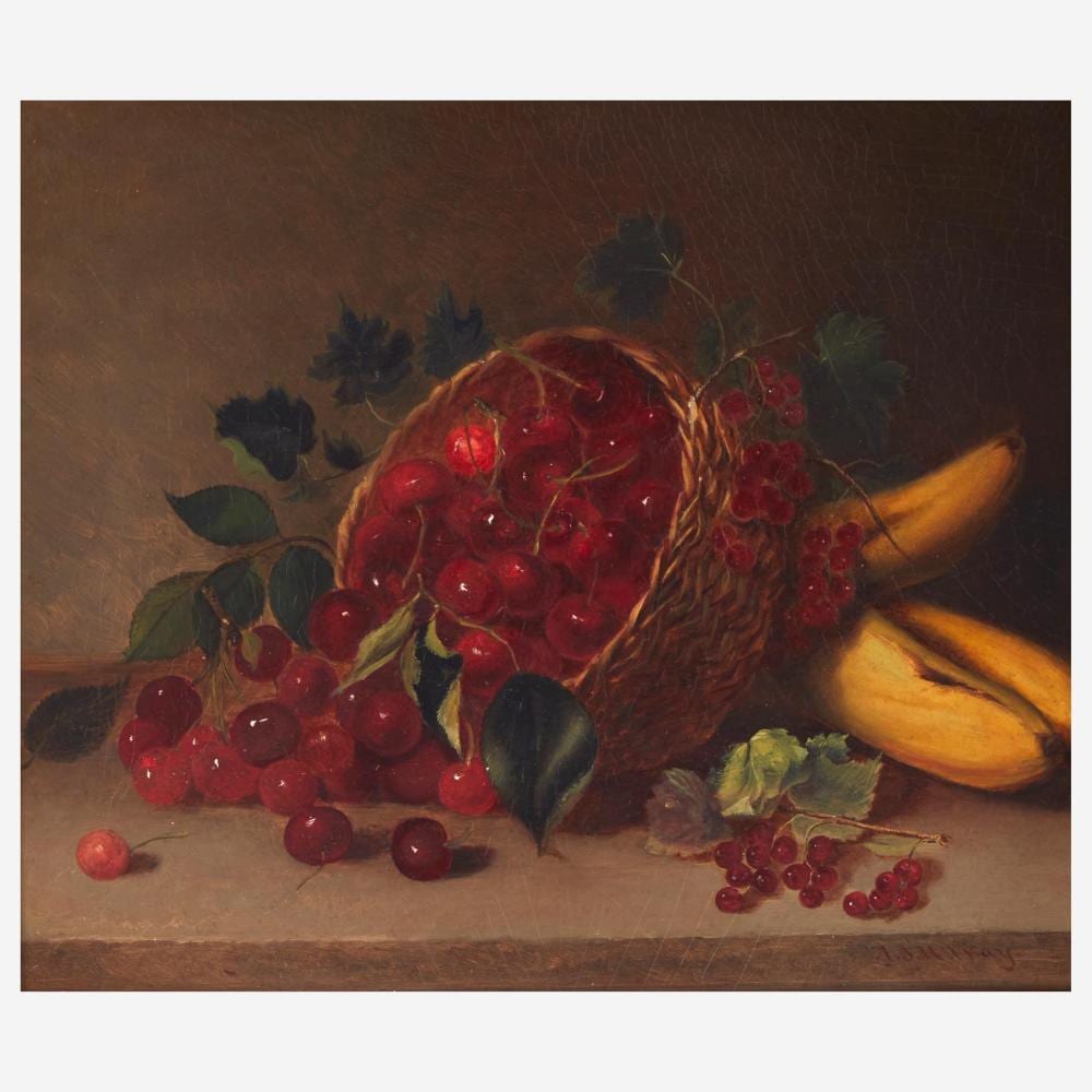 Andrew John Henry Way comparable auction result: andrew john henry way american 1826 1888 still life with bananas and cherries in an overturned basket on tabletop