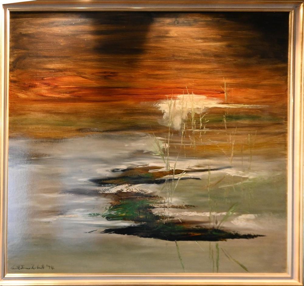 Gareth Jones-Roberts comparable auction result: gareth jones roberts bush pool i 1974 oil on board 120 x 120cm frame size 134 x 134cm provenance the national australia bank