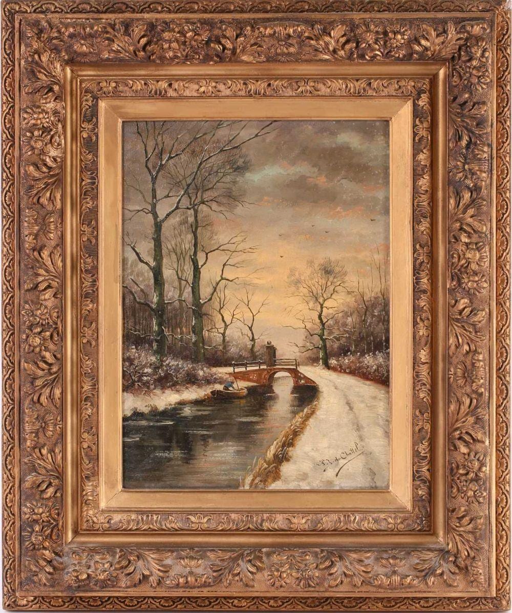 frederik jacobus van rossum du chattel 1856 1917 dutch a wintry river landscape at sunset oil on canvas signed to lower right corner 40 cm x 29 cm in a gilt frame · Dawsons Auctioneers · 2022-05-26 Frederik Jacobus van Rossum du Chattel comparable auction result: frederik jacobus van rossum du chattel 1856 1917 dutch a wintry river landscape at sunset oil on canvas signed to lower right corner 40 cm x 29 cm in a gilt frame