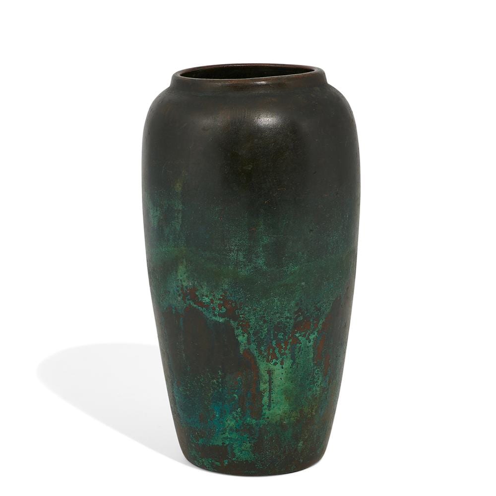 Charles Walter Clewell comparable auction result: charles walter clewell 1876 1965 for clewell metal art copper clad earthenware ceramic vase with crusty green brown and black app
