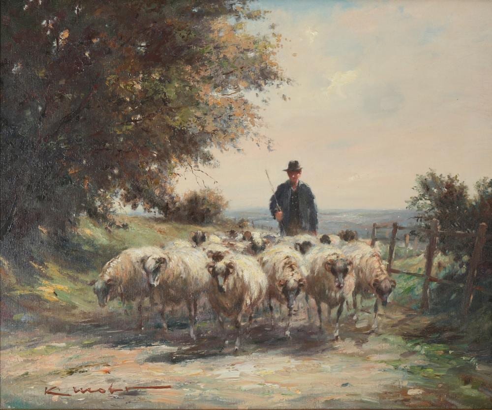 Karl Moor comparable auction result: karl moor 1904 1991 shepherd with flock of sheep sch fer mit schafherde