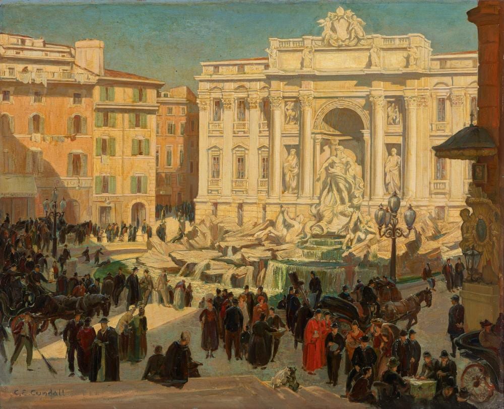 Charles Ernest Cundall comparable auction result: charles ernest cundall stretford 1890 chelsea 1971 rome the trevi fountain