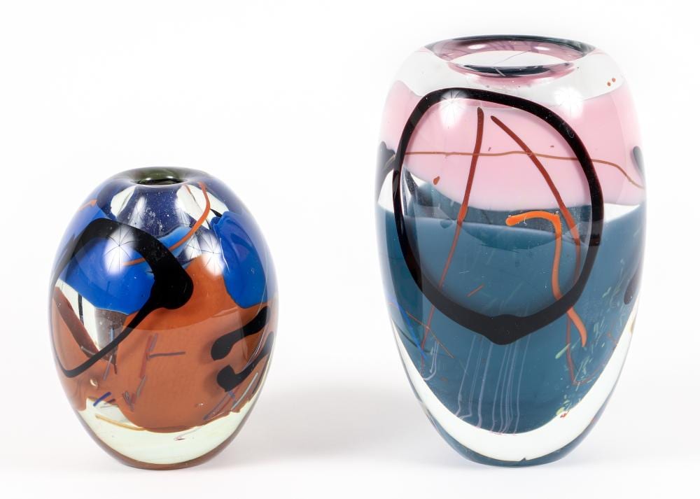 2 kathleen mulcahy early glass multi colored vases · Concept Art Gallery · 2022-06-11 Kathleen Mulcahy comparable auction result: 2 kathleen mulcahy early glass multi colored vases