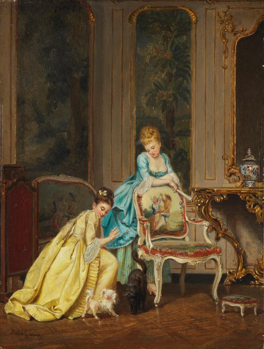 Marie Garay comparable auction result: marie de garay 1861 1953 sc ne d int rieur huile sur panneau sign e en bas gauche 21 x 15