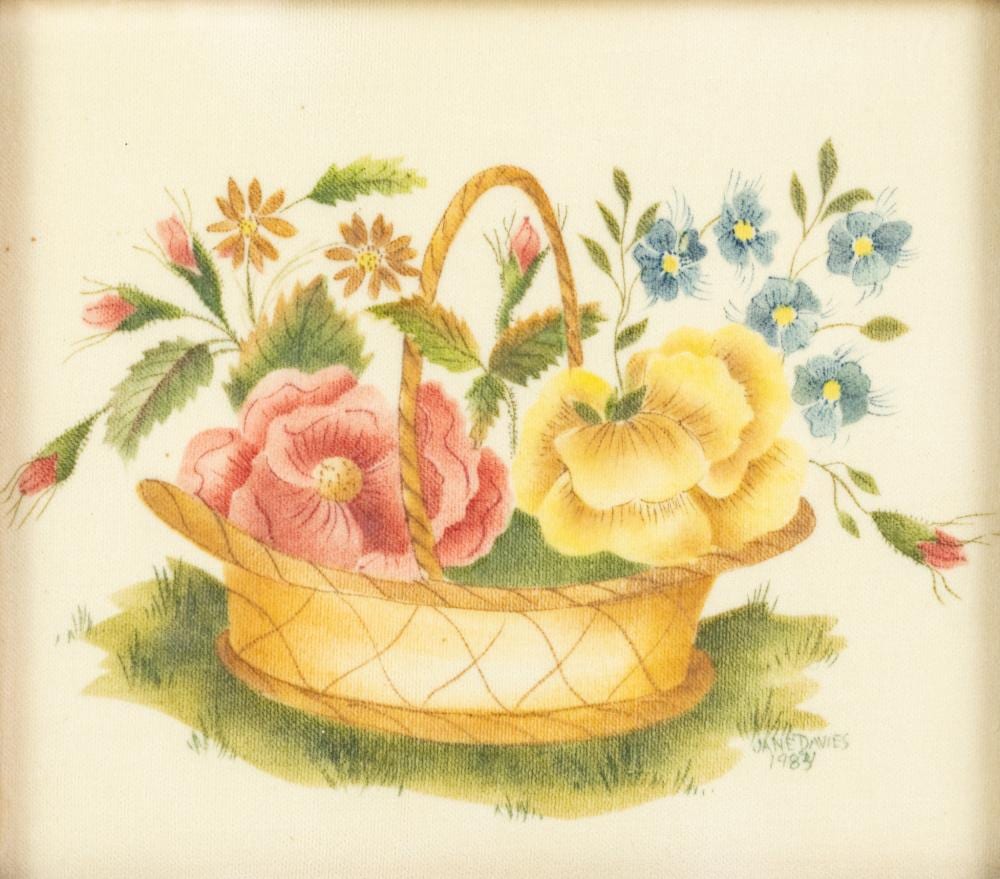 Jane Davies comparable auction result: jane davies signed rose basket theorem painting