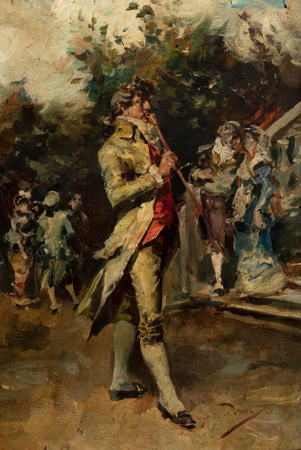 José Denis Belgrano comparable auction result: jos denis belgrano m laga 1844 1917 de paseo on a stroll oil on panel signed in the lower right corner