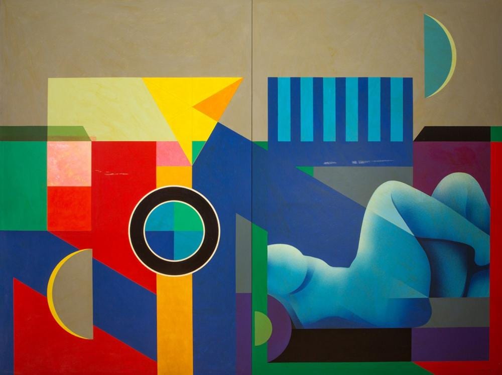 Andrés Cillero comparable auction result: andr s cillero dolz valencia 1934 madrid 1993 bmw synthesis diptych a and b 1986 acrylic on board signed dated and titled on the reverse