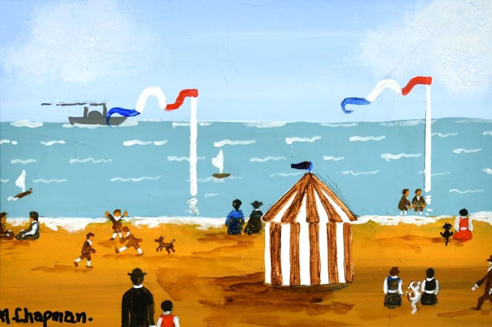 Margaret Chapman comparable auction result: margaret chapman 1940 2000 british figures and dogs on a french beach with a paddle steamer ship beyond oi