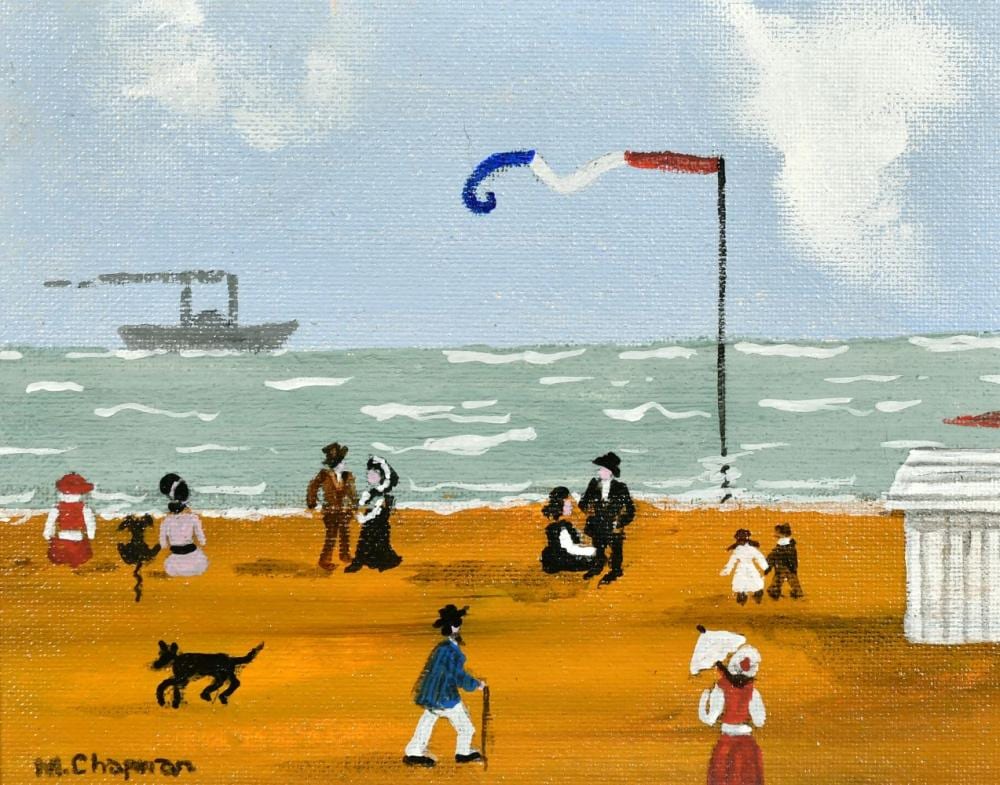 Margaret Chapman comparable auction result: margaret chapman 1940 2000 british figures and dogs on a french beach with a paddle steamer ship beyond oi