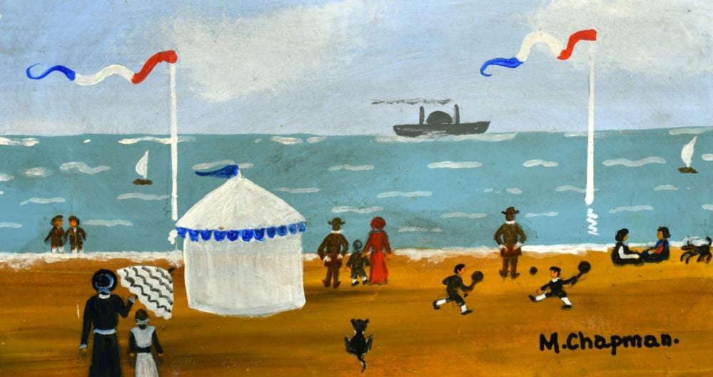 Margaret Chapman comparable auction result: margaret chapman 1940 2000 british figures on a french beach with figures children paddling and playing ga