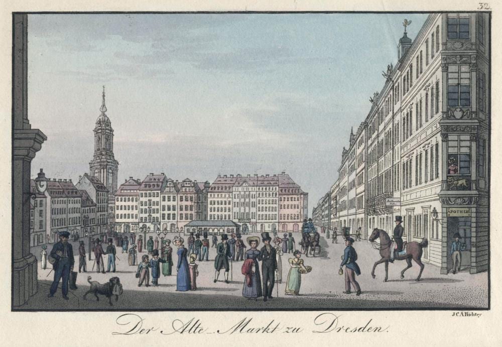 johann carl august richter der alte markt zu dresden um 1830 · Schmidt Kunstauktionen Dresden OHG · 2022-06-18 Johann Carl August Richter comparable auction result: johann carl august richter der alte markt zu dresden um 1830