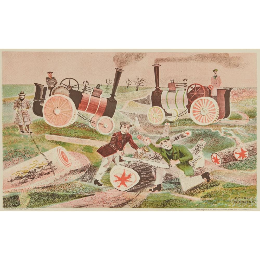 Kenneth Rowntree comparable auction result: kenneth rowntree 1915 1997 for school prints ltd tractor in landscape 1945