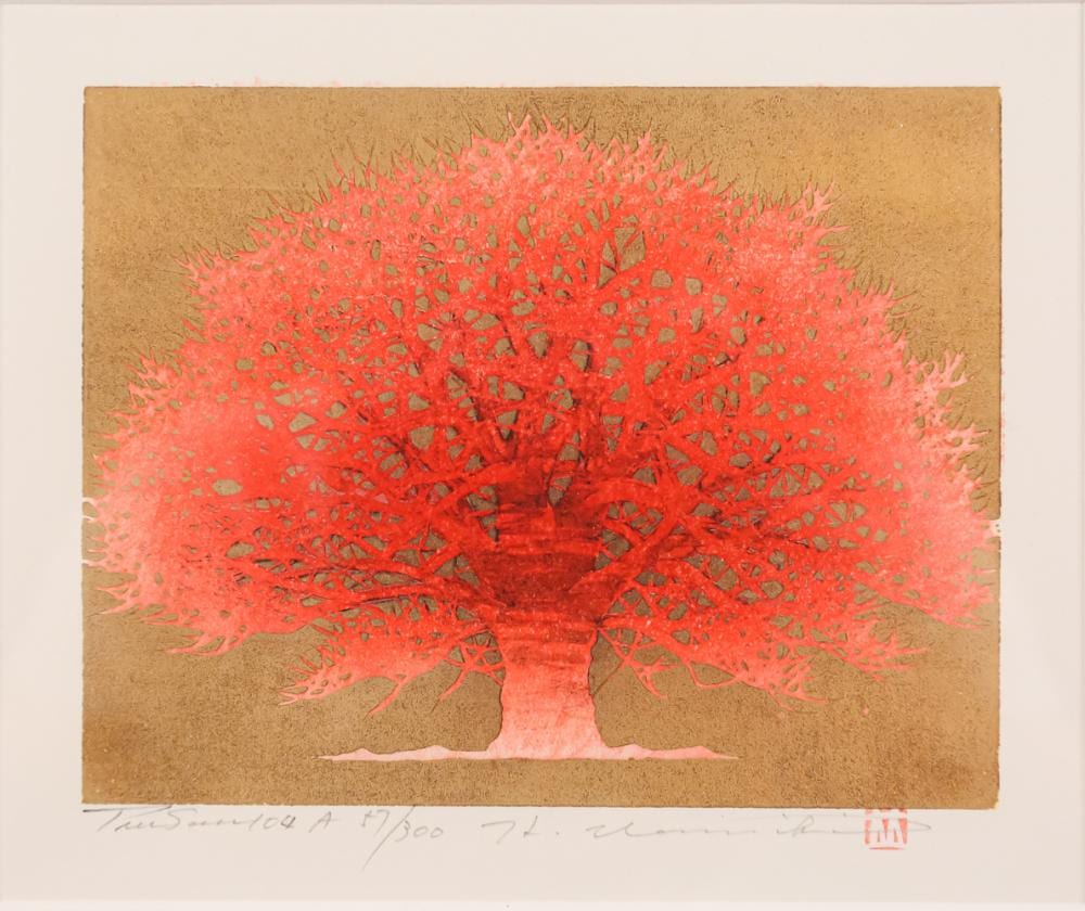 Hajime Namiki comparable auction result: hajime namiki tree scene 104 a woodblock print