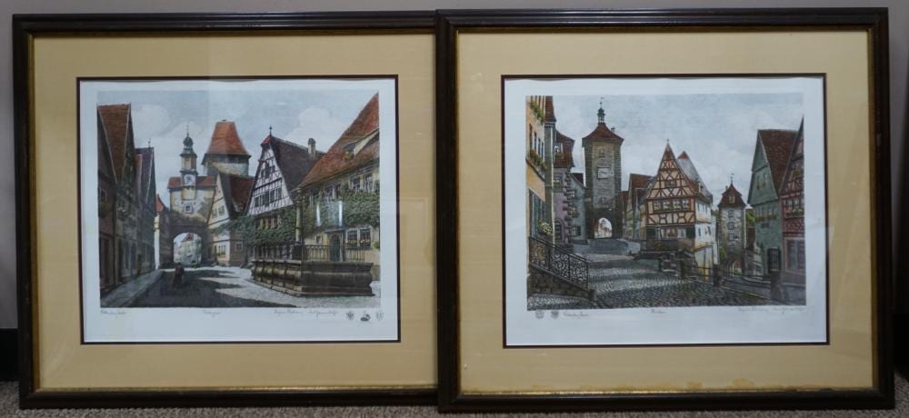 Ernst Geissendorfer comparable auction result: ernst geissendorfer german 1908 1993 two rothenburg ob der tauber architectural scenes frame 26 5 8 x 30 1 4 in 67 63 x 76 84 cm