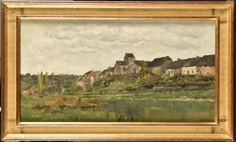 Adrien Jacques Sauzay comparable auction result: adrien jacques sauzay 1841 1928 vue de village pr s de la rivi re huile sur panneau sign en bas
