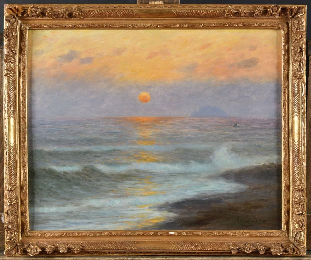Johannes Martin Grimelund comparable auction result: johannes martin grimelund 1842 1917 ecole su doise lever de soleil sur la mer huile sur panneau