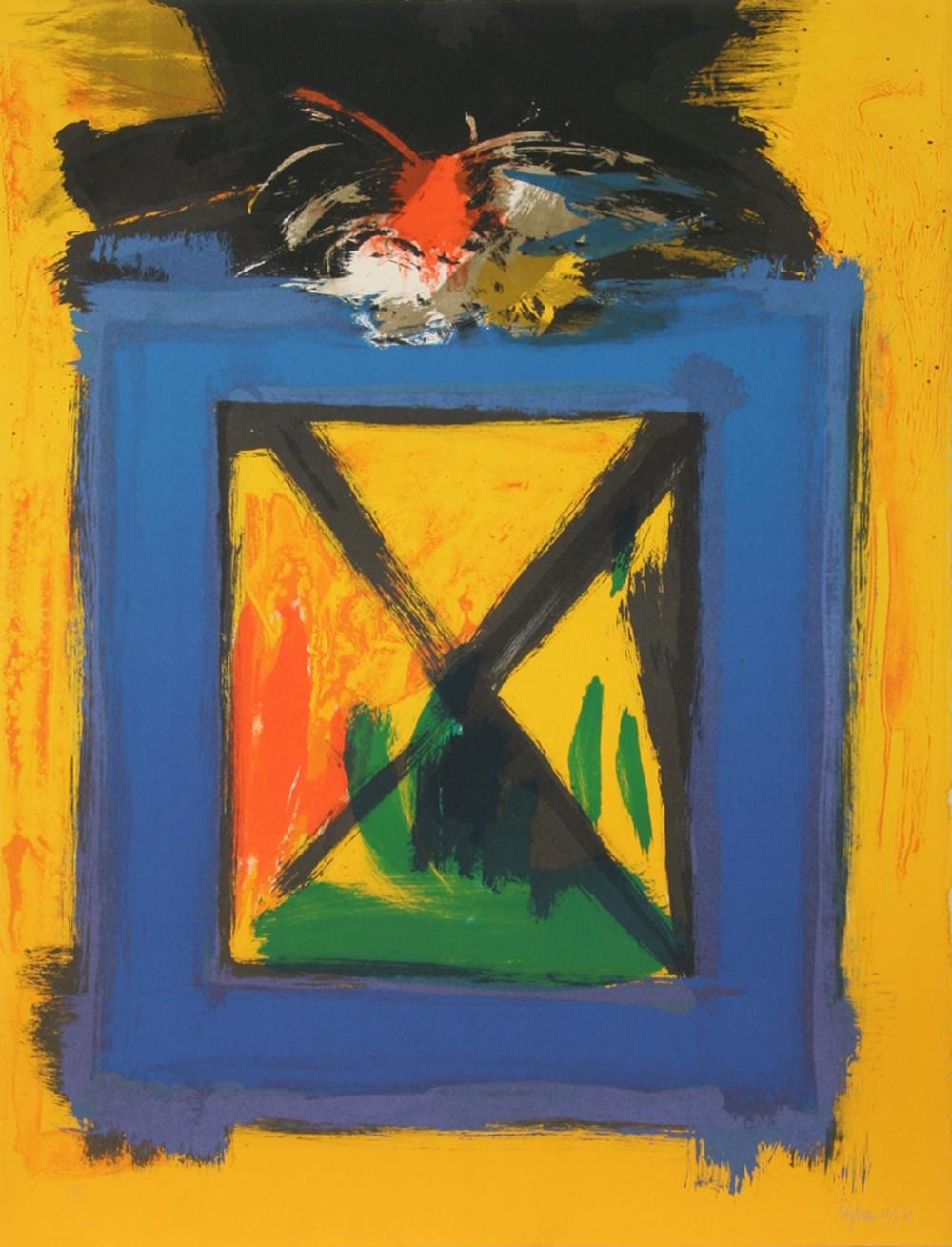 Ronaldo DeJuan comparable auction result: ronaldo de juan abstract blue square lithograph