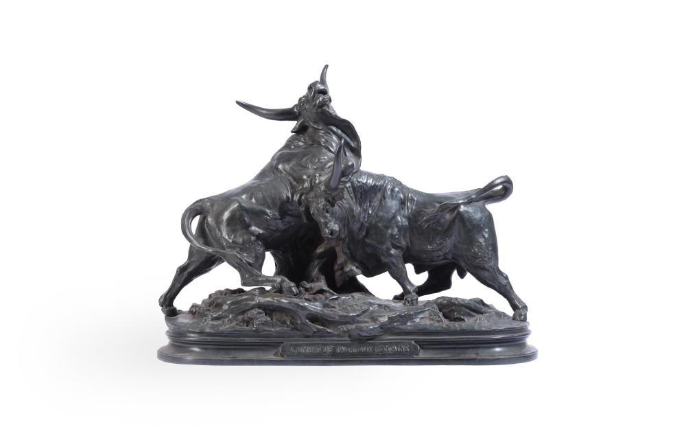 Léon Mignon comparable auction result: l on mignon french 1847 1899 a large animalier bronze combat de taureaux romains