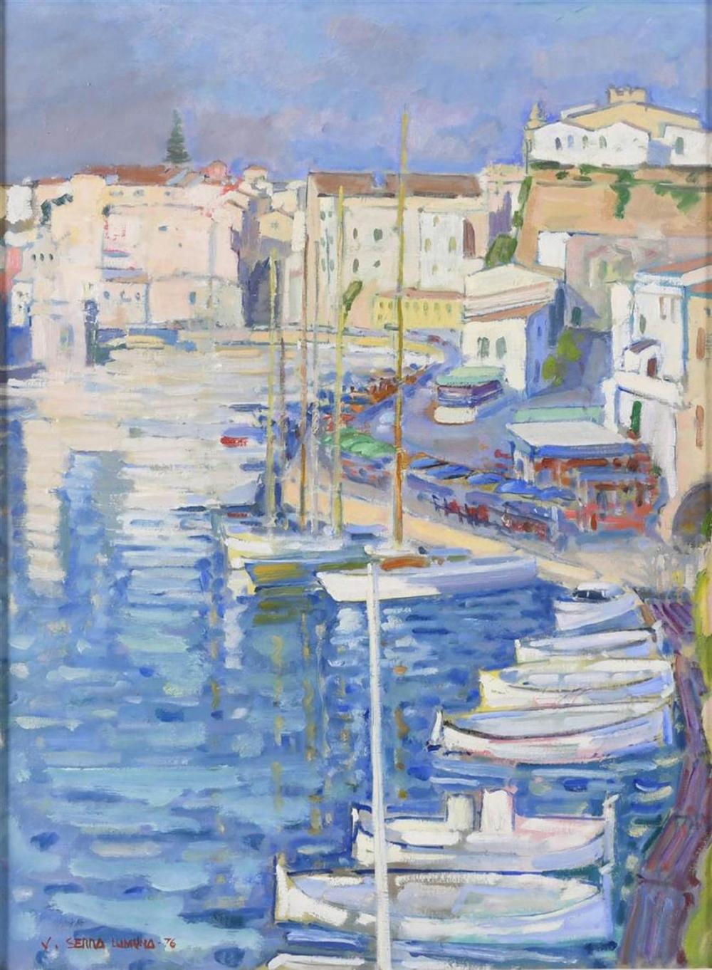 Josep Serra Llimona comparable auction result: josep serra llimona 1937 boats in the port of menorca