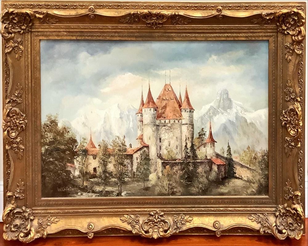 Willy Gisin comparable auction result: willy gisin 1921 2006 oil on board castle scene signed lower left 46 5 x 35