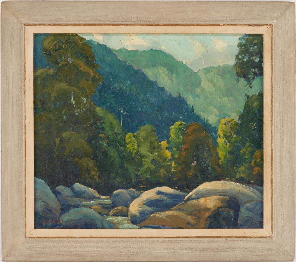 louis e jones oil painting smoky mtn landscape · Case Antiques, Inc. Auctions & Appraisals · 2022-07-09 Louis E. Jones comparable auction result: louis e jones oil painting smoky mtn landscape