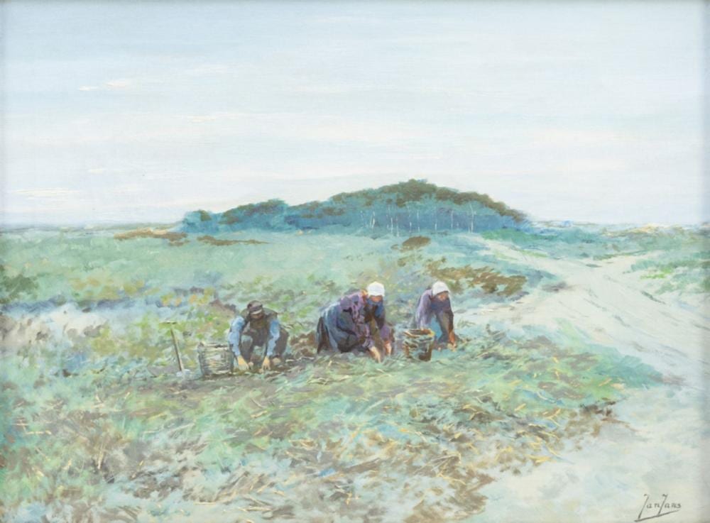 Jan Jans comparable auction result: jan jans 1893 1963 aardappels rooien in de duinen bij katwijk