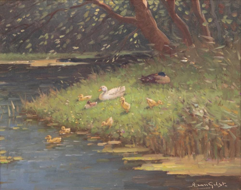 Aarnout van Gilst comparable auction result: aarnout van gilst 1898 1981 eendenfamilie aan de waterkant