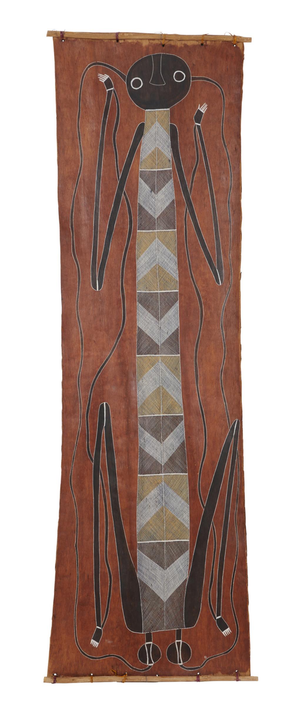 Thompson Nganjmirra comparable auction result: thompson nganjmirra born 1954 namarrkon the lightning spirit 1989 natural earth pigments on eucalyptus bark