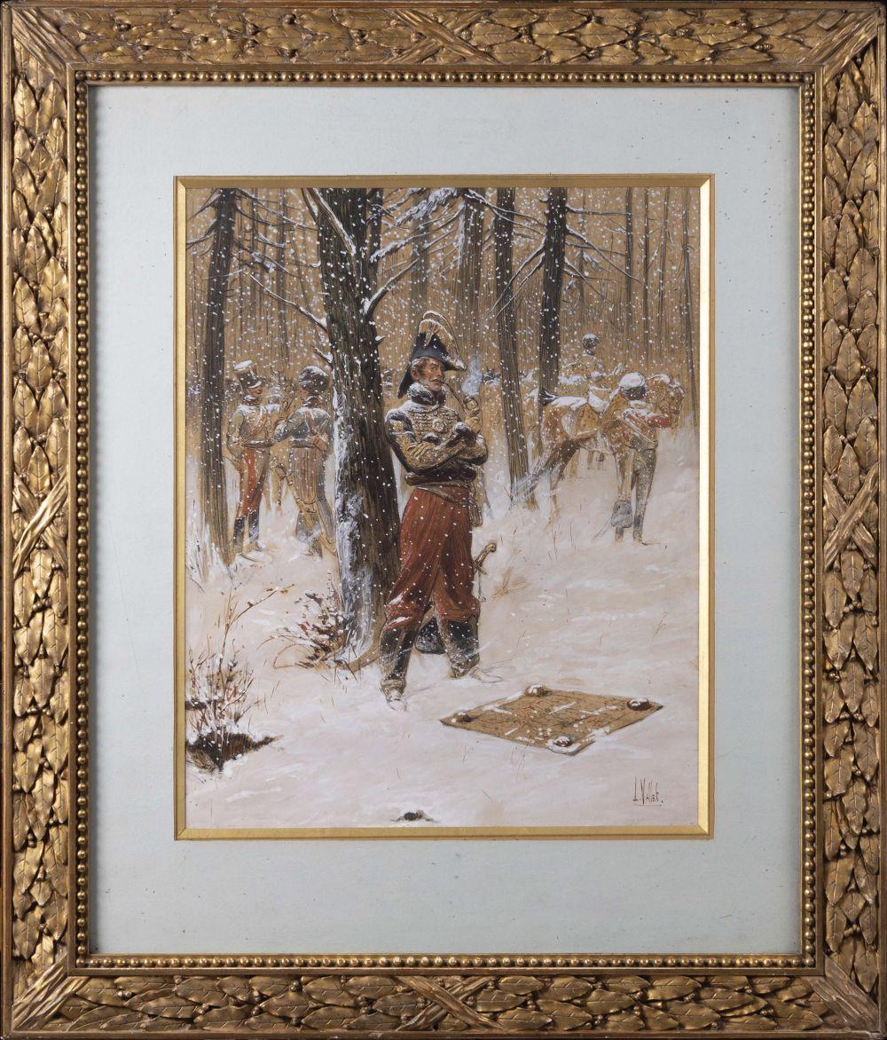 Louis Vallet comparable auction result: louis vallet 1856 1940 halte dans un sous bois du g n ral lassale fumant sa pipe en regardant une