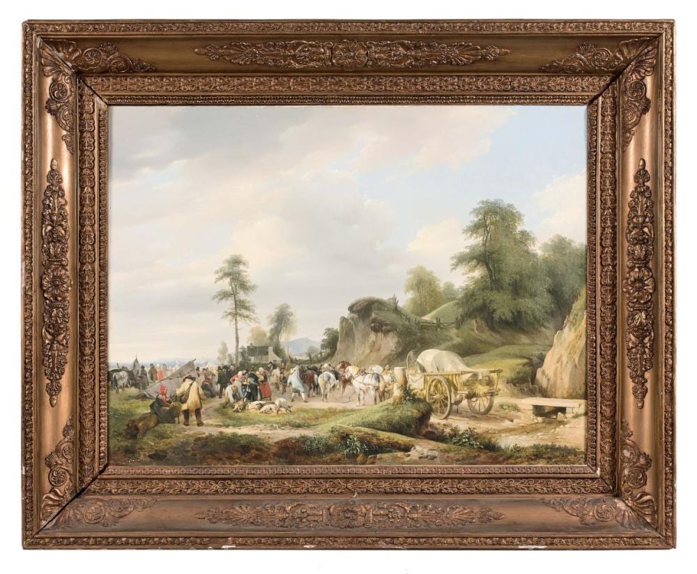 Xavier Leprince comparable auction result: auguste xavier leprince paris 1799 nice 1826 la noce de village le march paire de toile et ch s